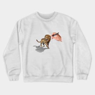 Roaring Lion  Drawing by a hand Crewneck Sweatshirt